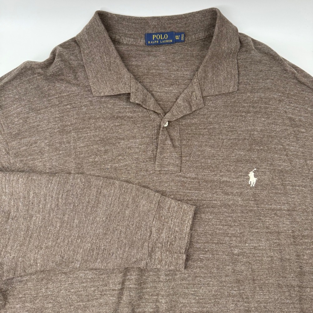 Polo Ralph Lauren Mens 3XLT Brown Heathered Long Sleeve Polo Shirt Tall Big Pony